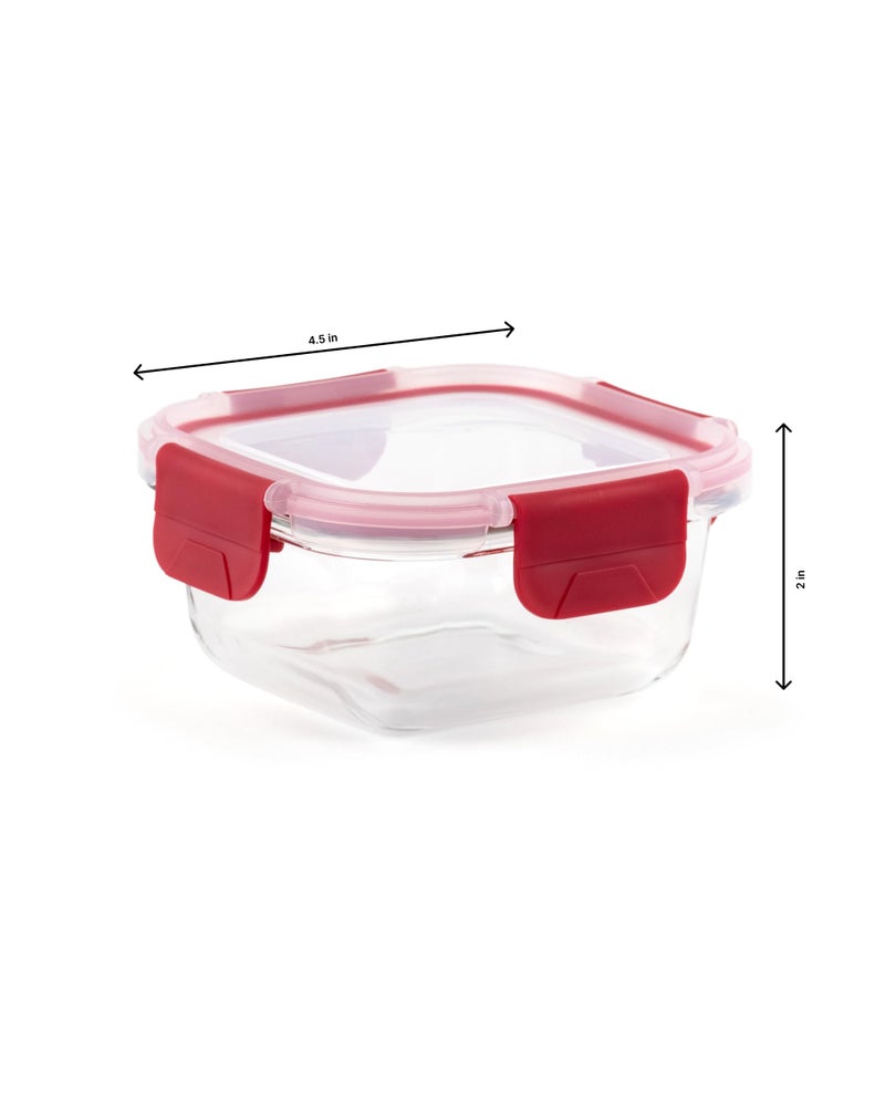 DUBBLIN Lock Me Up Glass Heat Resistant Borosilicate Glass Container 310ml - Square, Clear | Oven, Freezer & Microwave Safe Storage Solution (1 Piece) - Image 3