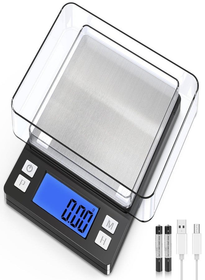 BOMATA 0.01g Small Digital Gram Scale, USB Rechargeable, Upgraded 1kg Jewelry Scale with Larger Display and Hold Function, High Precision, Grams and oz for Herb, Coin, Powder, Yeast, Kitchen Black - Image 1
