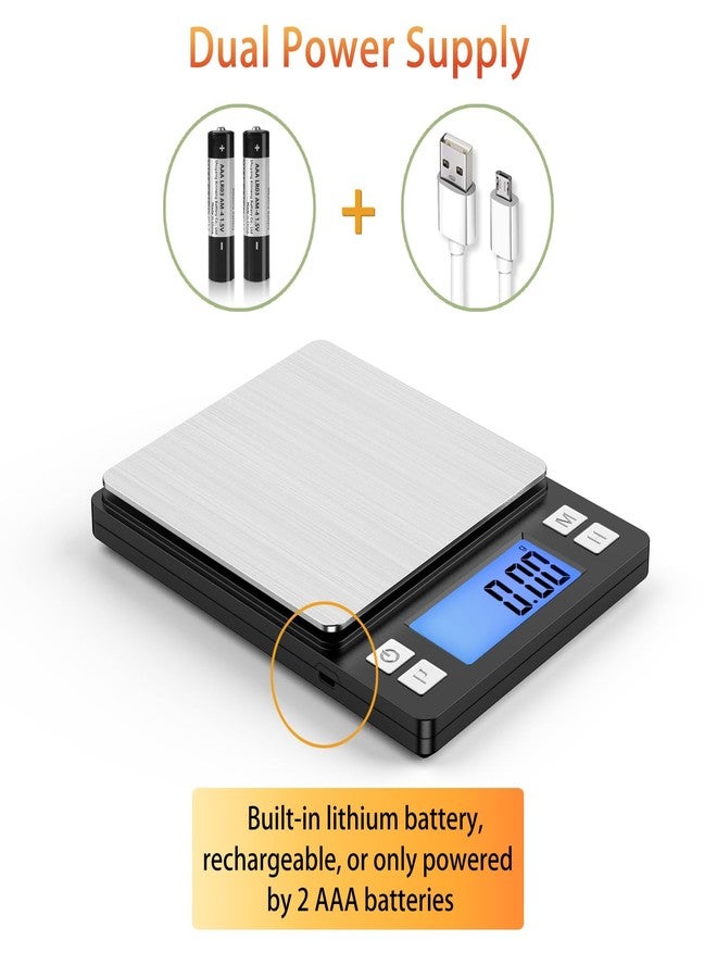 BOMATA 0.01g Small Digital Gram Scale, USB Rechargeable, Upgraded 1kg Jewelry Scale with Larger Display and Hold Function, High Precision, Grams and oz for Herb, Coin, Powder, Yeast, Kitchen Black - Image 5