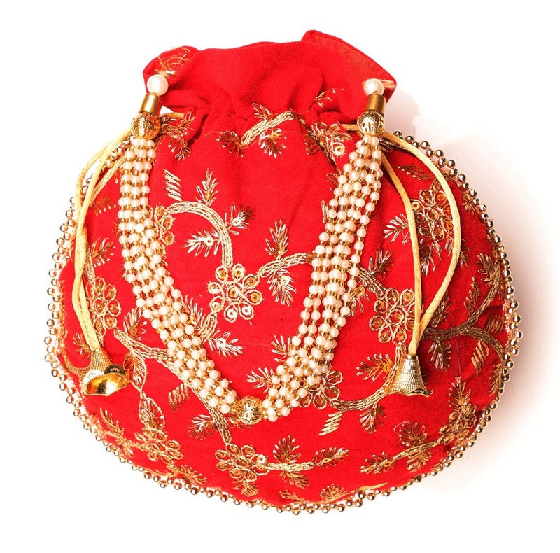 BINORI FASHIONS Rajasthani Style Royal Clutch Silk Batwa Bag Combo Wristlets Ethnic Potli for Women's Zari Work Bridal - Image 2