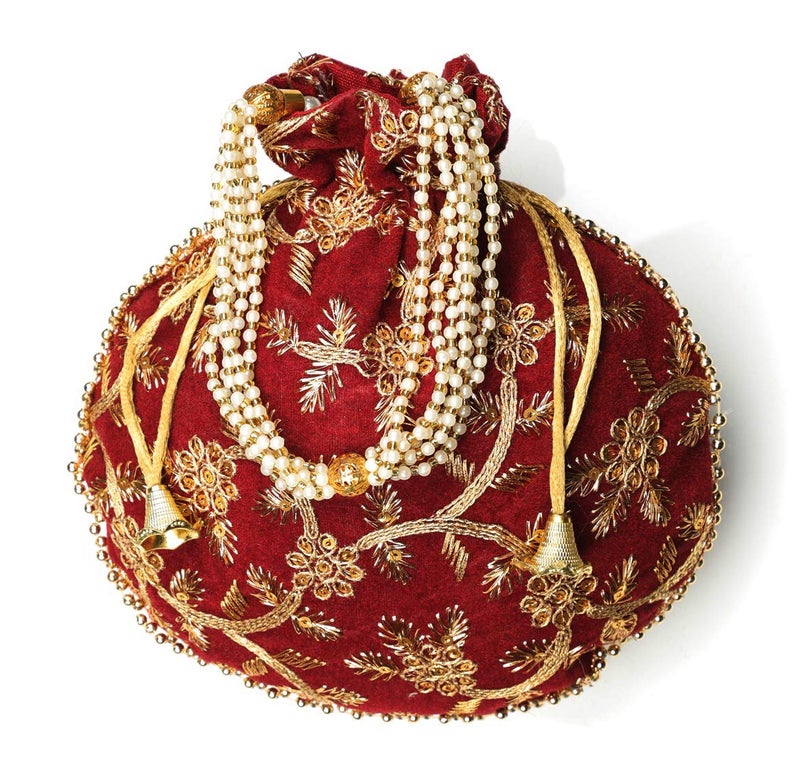BINORI FASHIONS Rajasthani Style Royal Clutch Silk Batwa Bag Combo Wristlets Ethnic Potli for Women's Zari Work Bridal - Image 3