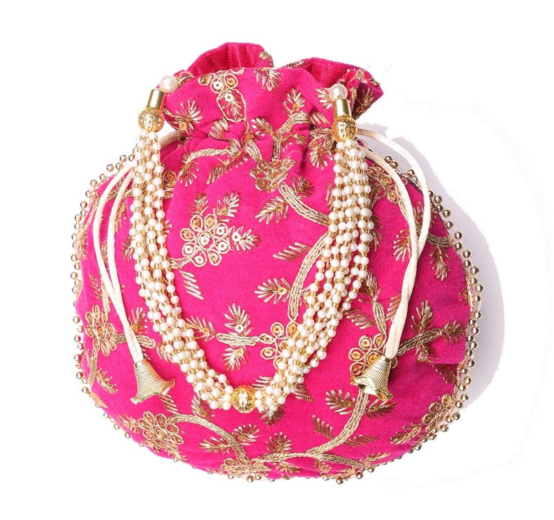 BINORI FASHIONS Rajasthani Style Royal Clutch Silk Batwa Bag Combo Wristlets Ethnic Potli for Women's Zari Work Bridal - Image 5