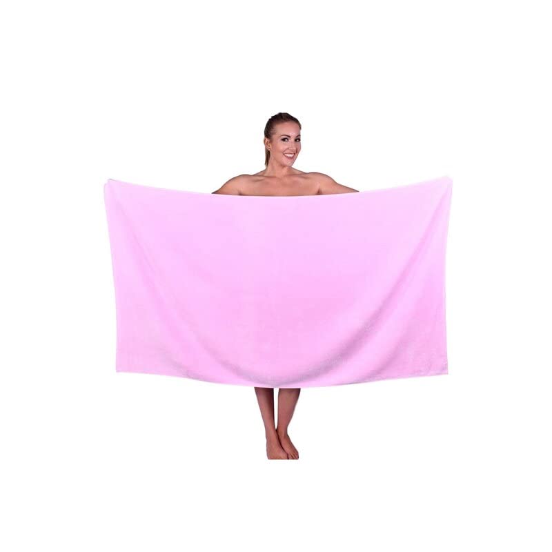 TIQH 100 Zero Twist Cotton Highly Absorbent and Quick Dry Extra Large Soft BathBeach Towel Pink - Image 1