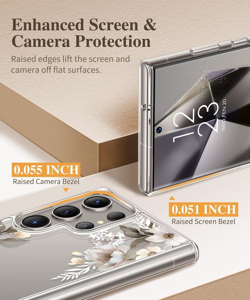 Elzzi غطاء زهري شفاف لجهاز سامسونج S24 5G، غطاء مضاد للصدمات بتصميم زهور لحماية الكاميرا، غطاء شفاف للفتيات والنساء (رمادي) - Image 4