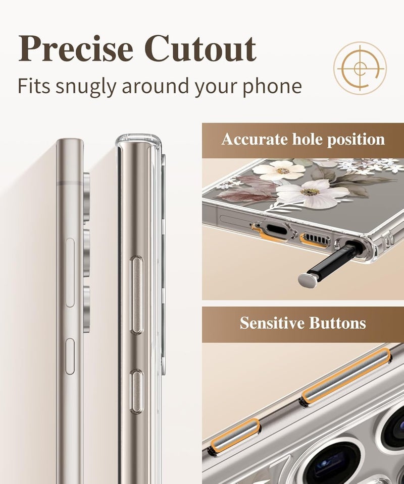 Elzzi غطاء زهري شفاف لجهاز سامسونج S24 5G، غطاء مضاد للصدمات بتصميم زهور لحماية الكاميرا، غطاء شفاف للفتيات والنساء (رمادي) - Image 5