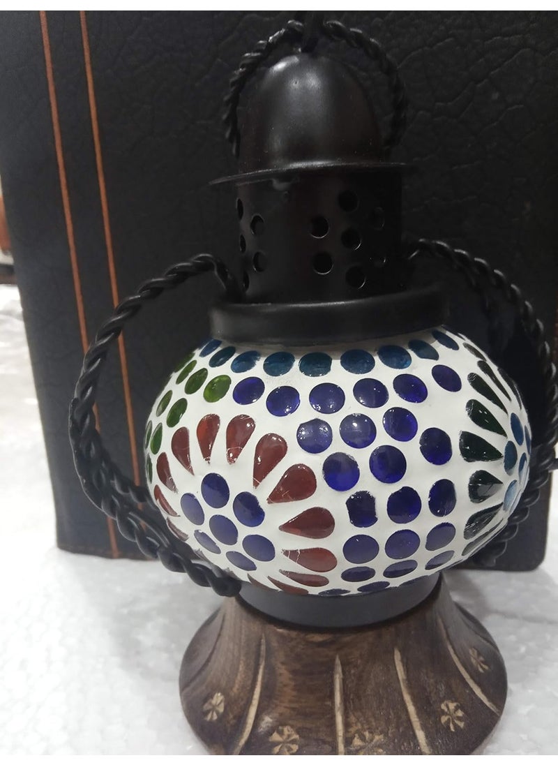 Dattatreya Dattatreya Iron Hand Carved Multi Colored Chimney Lantern Design with LED Height 7 Inch 