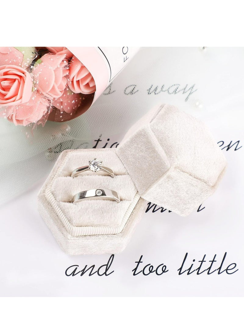 Loquat Hexagon Velvet Double Ring Gift Box with Detachable Lid, Premium for Engagement, Wedding - Image 4