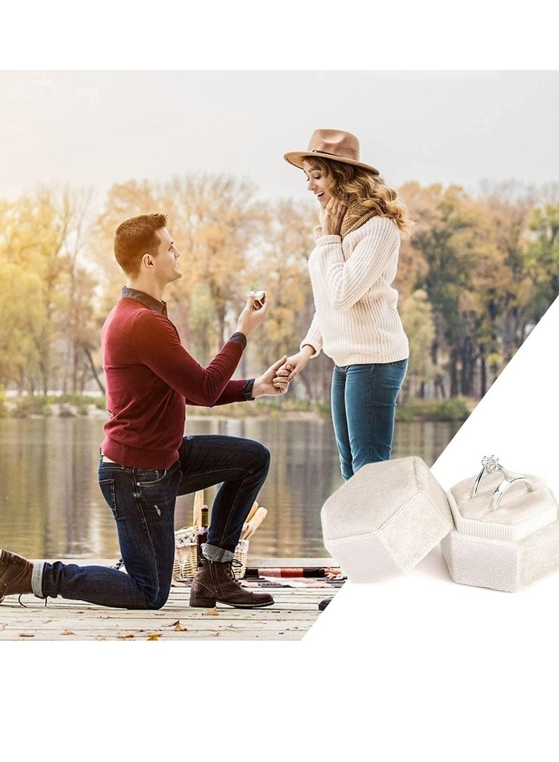 Loquat Hexagon Velvet Double Ring Gift Box with Detachable Lid, Premium for Engagement, Wedding - Image 5