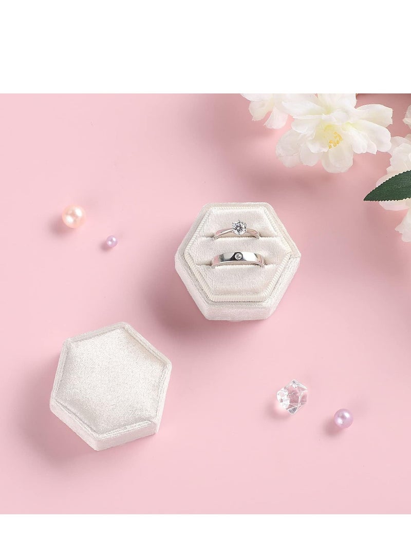 Loquat Hexagon Velvet Double Ring Gift Box with Detachable Lid, Premium for Engagement, Wedding - Image 2