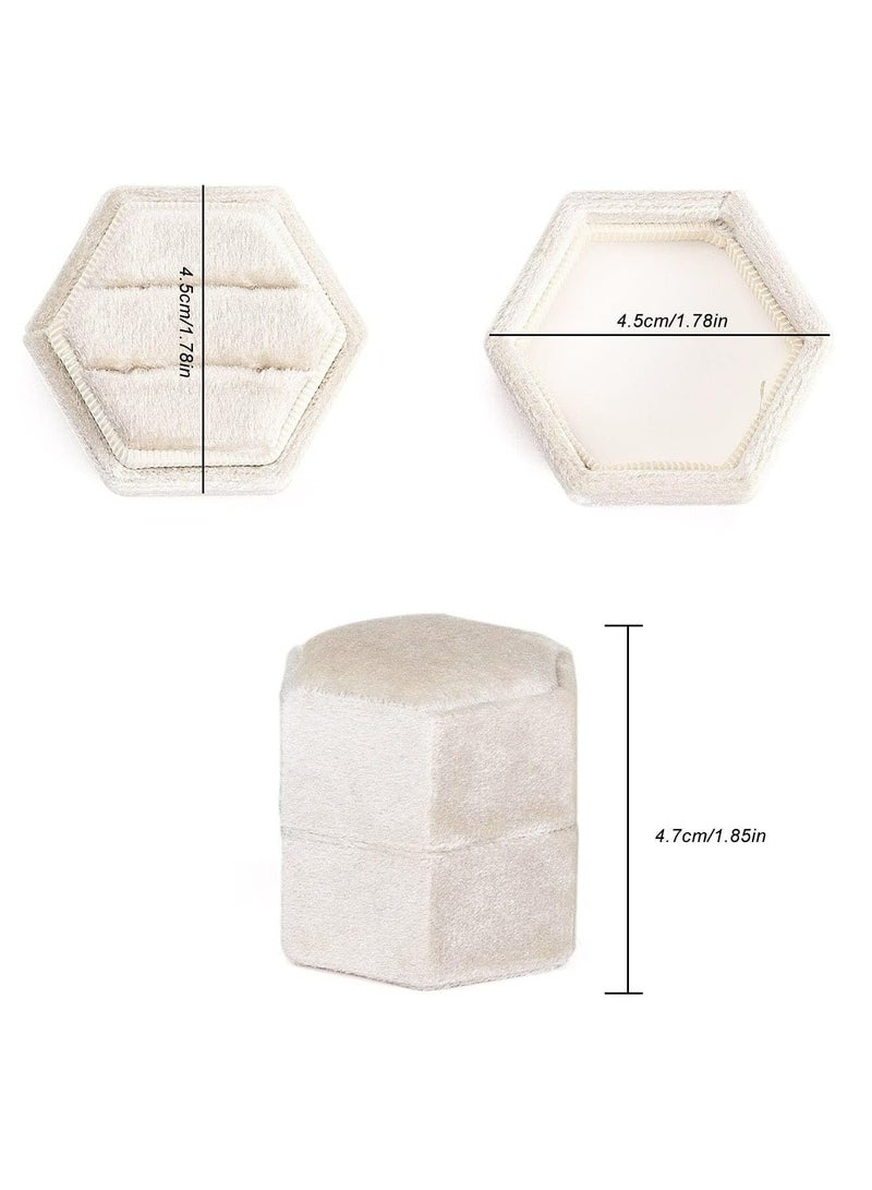Loquat Hexagon Velvet Double Ring Gift Box with Detachable Lid, Premium for Engagement, Wedding - Image 3