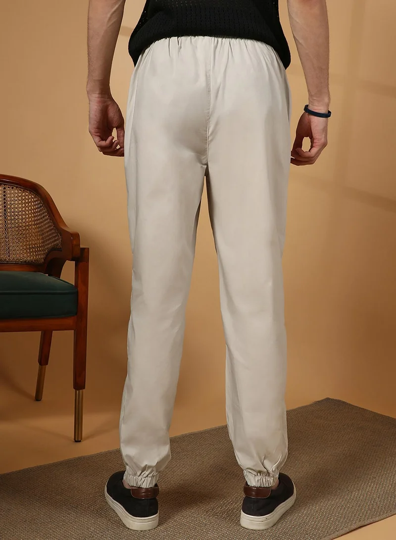 Campus Sutra Men's Saltbox Beige Parachute Utility Trousers