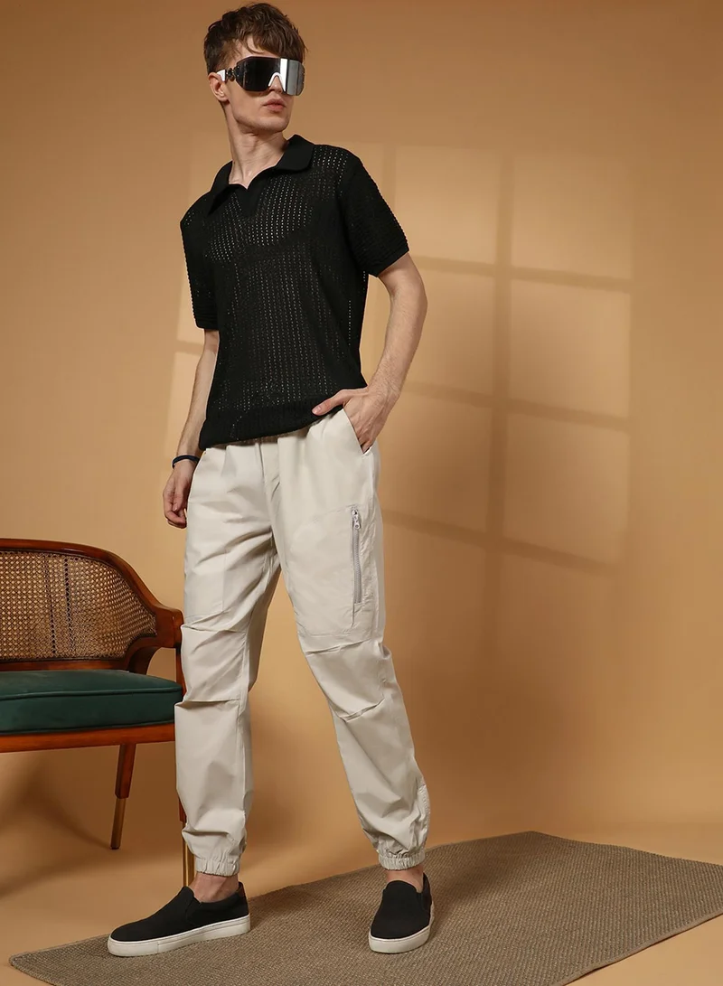 Campus Sutra Men's Saltbox Beige Parachute Utility Trousers