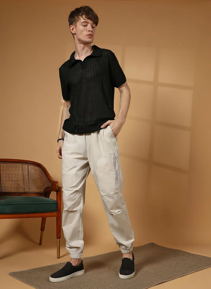 Campus Sutra Men's Saltbox Beige Parachute Utility Trousers