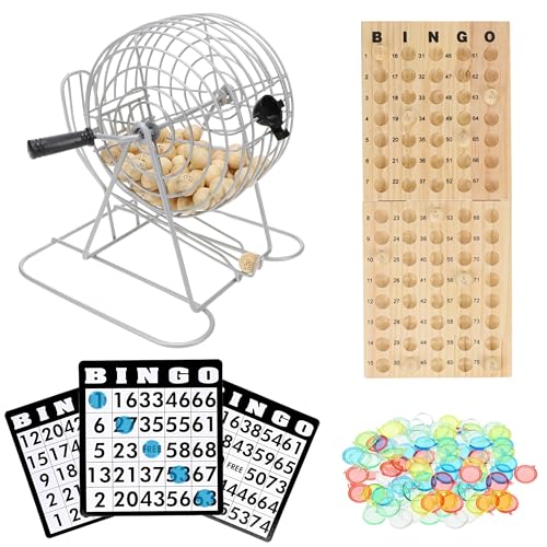 WE Games Retro Bingo Game Set with Metal Rotary Cage Deluxe Wooden Master Board Wood Balls Party Games for Families Fairs and Churches - Image 1