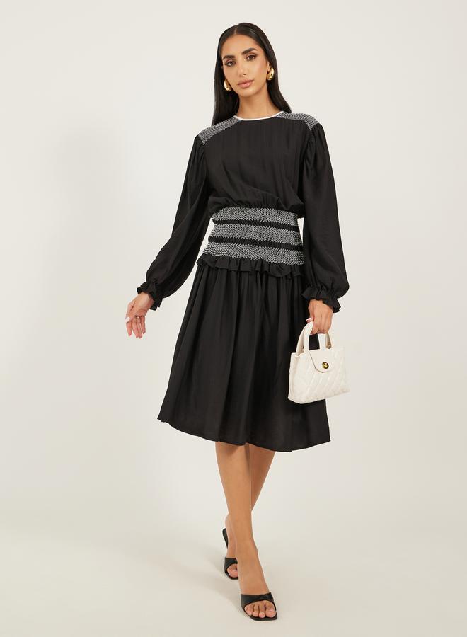 ستايلي فستان ميدي بخصر مزموم - Image 3