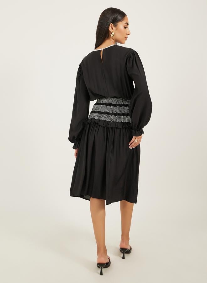 ستايلي فستان ميدي بخصر مزموم - Image 5