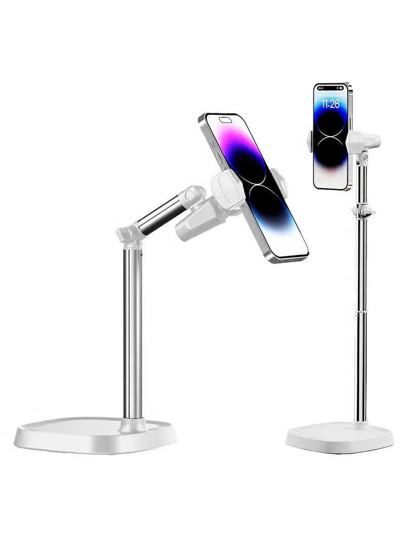 Premium 360° Flexible Phone Holder for Desk u0026 Bedside - Telescopic Metal Stand with Height Adjustment (30-45cm) - Stable Anti-Slip Support for Watching Movies u0026 Online Classes White - Image 1