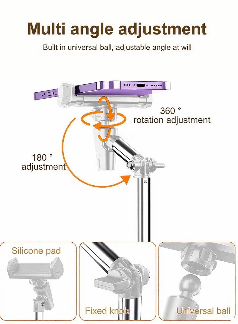 Premium 360° Flexible Phone Holder for Desk u0026 Bedside - Telescopic Metal Stand with Height Adjustment (30-45cm) - Stable Anti-Slip Support for Watching Movies u0026 Online Classes White - Image 3