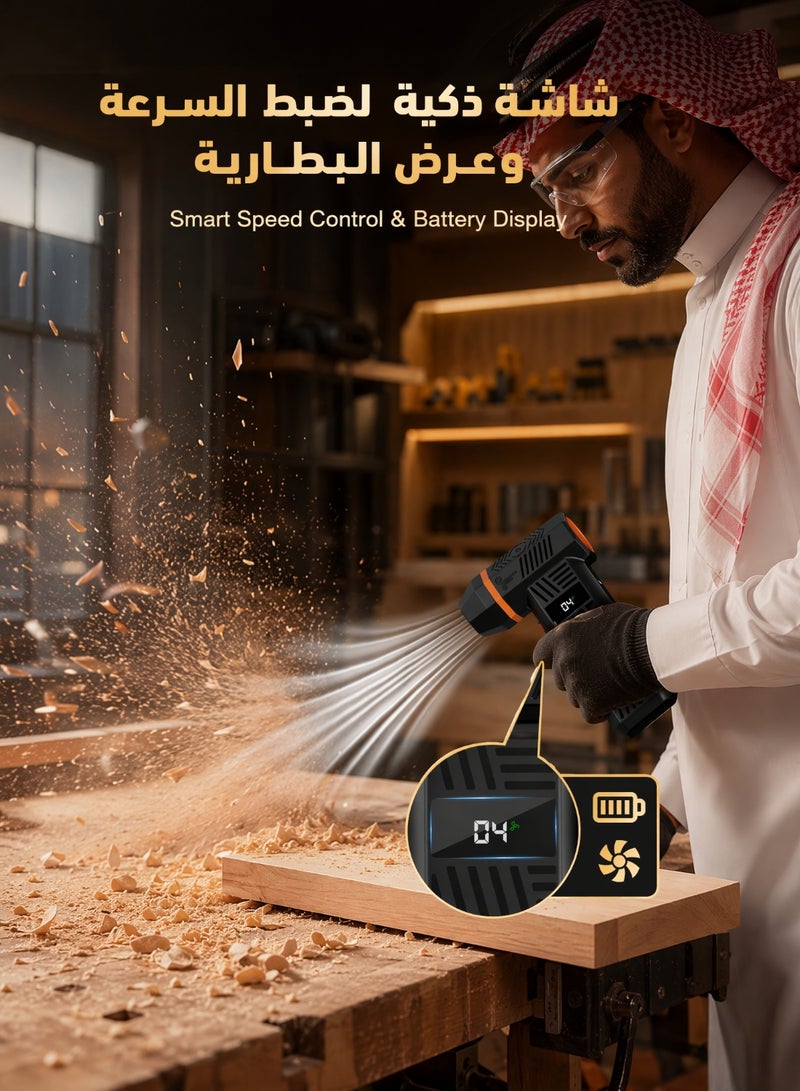 منفاخ هواء كهربائي لاسلكي قابل لإعادة الشحن بسرعة 180000 دورة/دقيقة، محرك بدون فرش، 4 سرعات، شاشة LED، ضوء LED، بطارية 5000mAh، USB-C، مع 3 فوهات و10 فرش لتنظيف الكمبيوتر ولوحة المفاتيح والسيارة والمنزل - Image 5