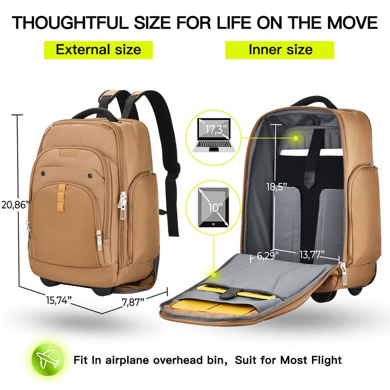 Heliar Rolling Backpack with Wheels | Wheeled Roller Backpack for Business & Travel, Adjustable 13-18 Inch Laptop Backpack with Laptop Compartment & Carry-On Design - Image 4