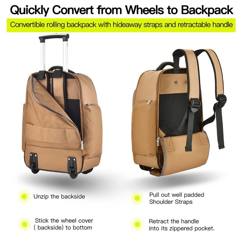 Heliar Rolling Backpack with Wheels | Wheeled Roller Backpack for Business & Travel, Adjustable 13-18 Inch Laptop Backpack with Laptop Compartment & Carry-On Design - Image 3