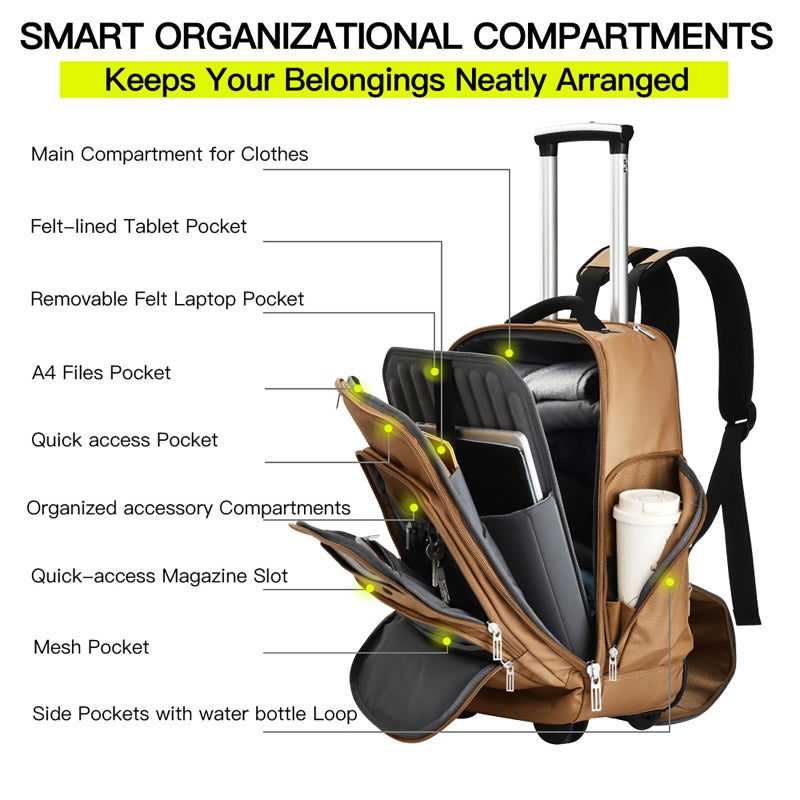 Heliar Rolling Backpack with Wheels | Wheeled Roller Backpack for Business & Travel, Adjustable 13-18 Inch Laptop Backpack with Laptop Compartment & Carry-On Design - Image 5