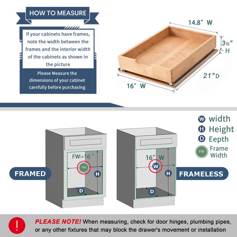 Draworia Pull Out Cabinet Drawers - 6x2 Size Options (12-23'W,18-21'D), Pre-Assembled with Soft Close Slides, Solid Beechwood, Easy Installation (16'W x 21'D) - Image 4