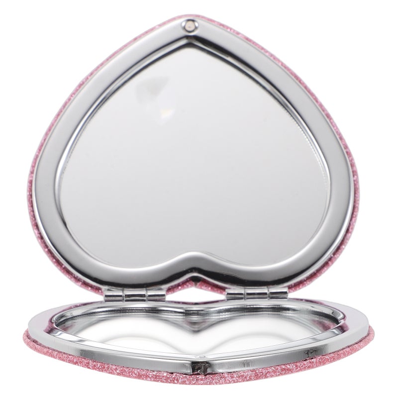 Portable Heart-Shaped Folding Mirror Double-Sided Compact Makeup Mirror Purse Mirror For Eyebrow Shaping Lipstick Application - Image 1
