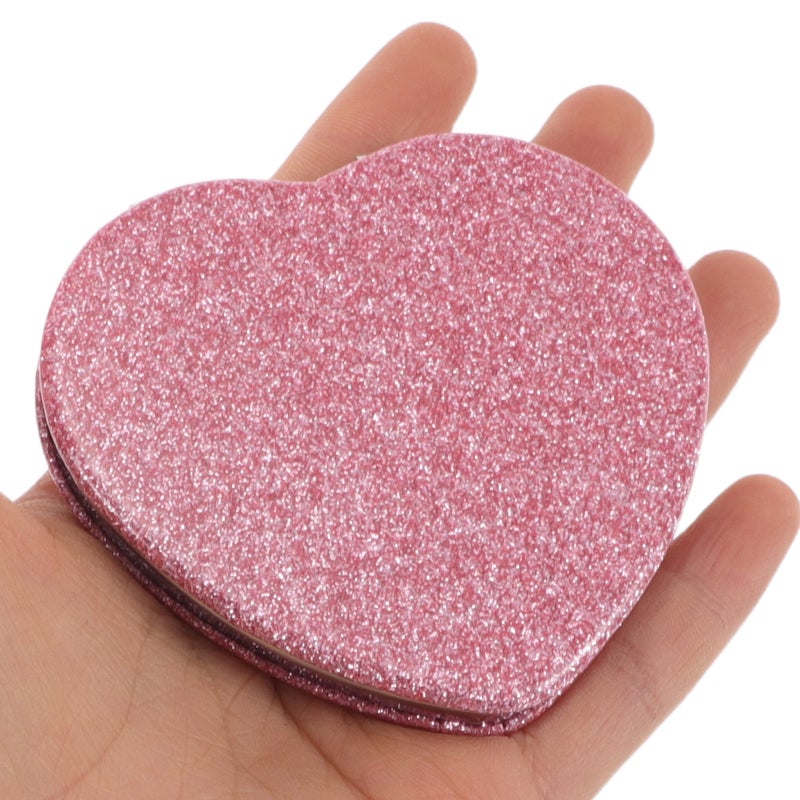 Portable Heart-Shaped Folding Mirror Double-Sided Compact Makeup Mirror Purse Mirror For Eyebrow Shaping Lipstick Application - Image 2