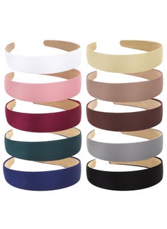 Wecoe Wecoe 10 Pack Satin Headbands - 1.3 Inch Wide Assorted Colors (White, Blue, Pink, Red, Green, Brown, Khaki, Natural) Non-Slip Fashion Hair Accessories for Women, Girls & DIY Holiday Costumes  - Image 1