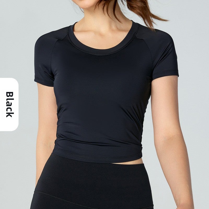 Womens Hollow Back Yoga Tee New Classic Round Neck Fitness Top with Pad Black  - Image 1