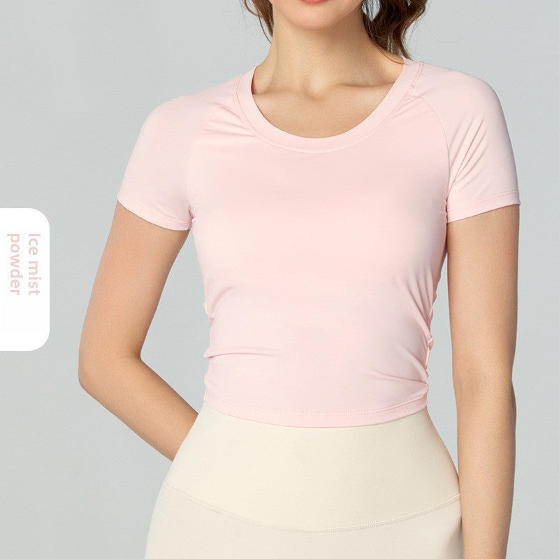 Womens Hollow Back Yoga Tee New Classic Round Neck Fitness Top with Pad Black  - Image 3