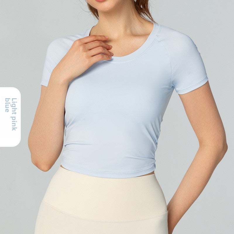 Womens Hollow Back Yoga Tee New Classic Round Neck Fitness Top with Pad Black  - Image 4