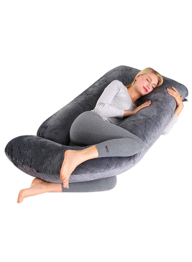 Y&D Enlarged Thickened Crystal Velvet J-Shaped Maternity Pillow Pregnancy Sleep Special Talisman Clip Legs Maternity Pillow - Image 2