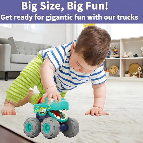 MOONTOY Toy Cars for Toddlers 1-3, 3 Pack Monster Truck Toys for 1 2 3 Year Old Boy Gifts, Baby Animal Play Vehicle Push Pull Back Truck for 12-18 Months 2-4 0-2 1-2 One Year Old Boy 1st Birthday Gift - Image 5