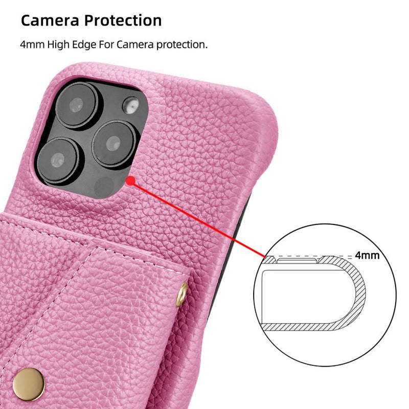 HuHa Case Cover For iPhone 12 / 12 Pro Litchi Texture Horizontal Card Bag Holder Phone Case with Long Lanyard(Pink) - Image 3