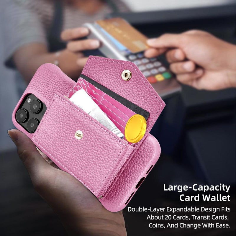 HuHa Case Cover For iPhone 12 / 12 Pro Litchi Texture Horizontal Card Bag Holder Phone Case with Long Lanyard(Pink) - Image 5