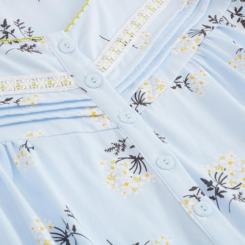 Keyocean Women's Cotton Nightgowns, Soft Comfy Lightweight Elegant Short Sleeves Ladies Sleeping Gown, Light Blue with Jasmine Floral, Medium - Image 5