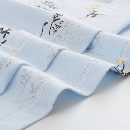 Keyocean Women's Cotton Nightgowns, Soft Comfy Lightweight Elegant Short Sleeves Ladies Sleeping Gown, Light Blue with Jasmine Floral, Medium - Image 4