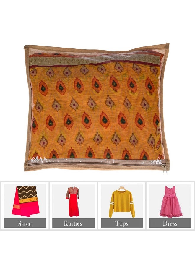 Kuber Industries Saree Cover Bag | Clothes Storage Bag | Single Packing Saree with Zip Closure | Wardrobe Organizer | Cloth Storage Organizer | Plain Saree Cover Bag | Pack of 12 | Brown - Image 4