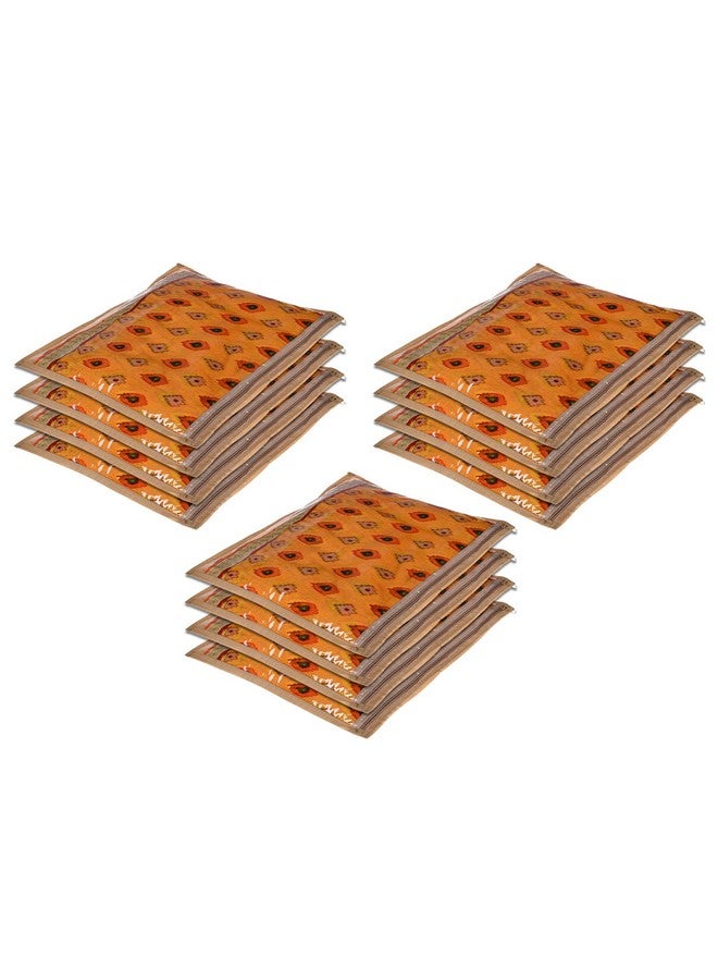 Kuber Industries Saree Cover Bag | Clothes Storage Bag | Single Packing Saree with Zip Closure | Wardrobe Organizer | Cloth Storage Organizer | Plain Saree Cover Bag | Pack of 12 | Brown - Image 1