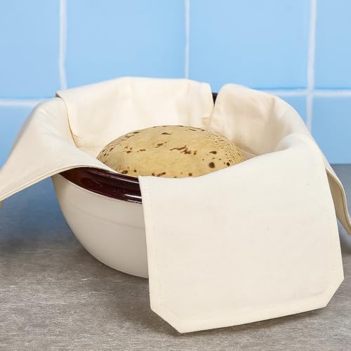 Blendmix (Set of 2 Cotton Double Layer Roti Cloth with Flaps | Muslin Chapati Cover for Hot Case | Reusable Roti Wrap for Casserole | 9x9 inch Centre + 4 Flaps | Natural Beige - Image 1