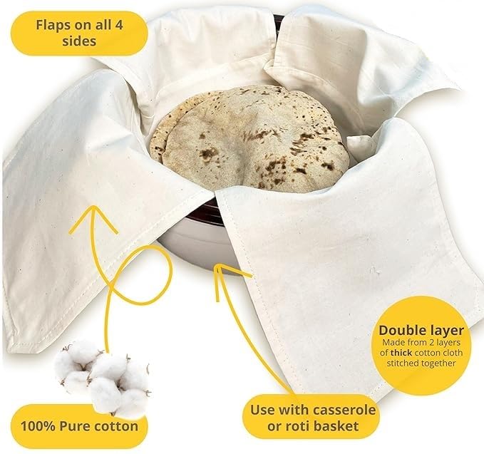 Blendmix (Set of 2 Cotton Double Layer Roti Cloth with Flaps | Muslin Chapati Cover for Hot Case | Reusable Roti Wrap for Casserole | 9x9 inch Centre + 4 Flaps | Natural Beige - Image 3