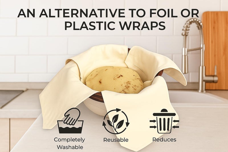 Blendmix (Set of 2 Cotton Double Layer Roti Cloth with Flaps | Muslin Chapati Cover for Hot Case | Reusable Roti Wrap for Casserole | 9x9 inch Centre + 4 Flaps | Natural Beige - Image 4