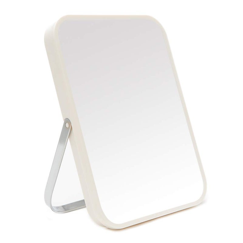 YEAKE Table Desk Vanity Makeup Mirror,8-Inch Portable Folding Mirror with Metal Stand 90°Adjustable Rotation Tavel Make Up Mirror Hanging Bathroom for Shower Shaving(White) - Image 1