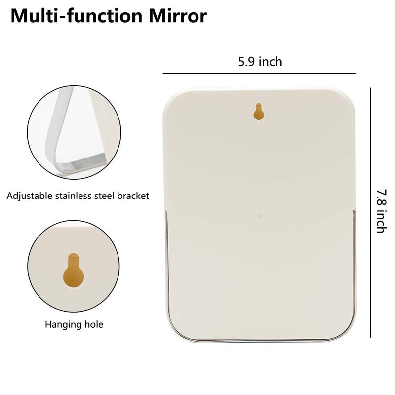YEAKE Table Desk Vanity Makeup Mirror,8-Inch Portable Folding Mirror with Metal Stand 90°Adjustable Rotation Tavel Make Up Mirror Hanging Bathroom for Shower Shaving(White) - Image 2