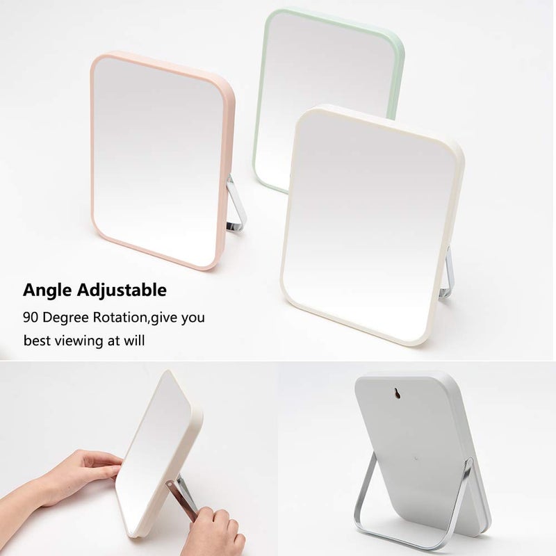 YEAKE Table Desk Vanity Makeup Mirror,8-Inch Portable Folding Mirror with Metal Stand 90°Adjustable Rotation Tavel Make Up Mirror Hanging Bathroom for Shower Shaving(White) - Image 4