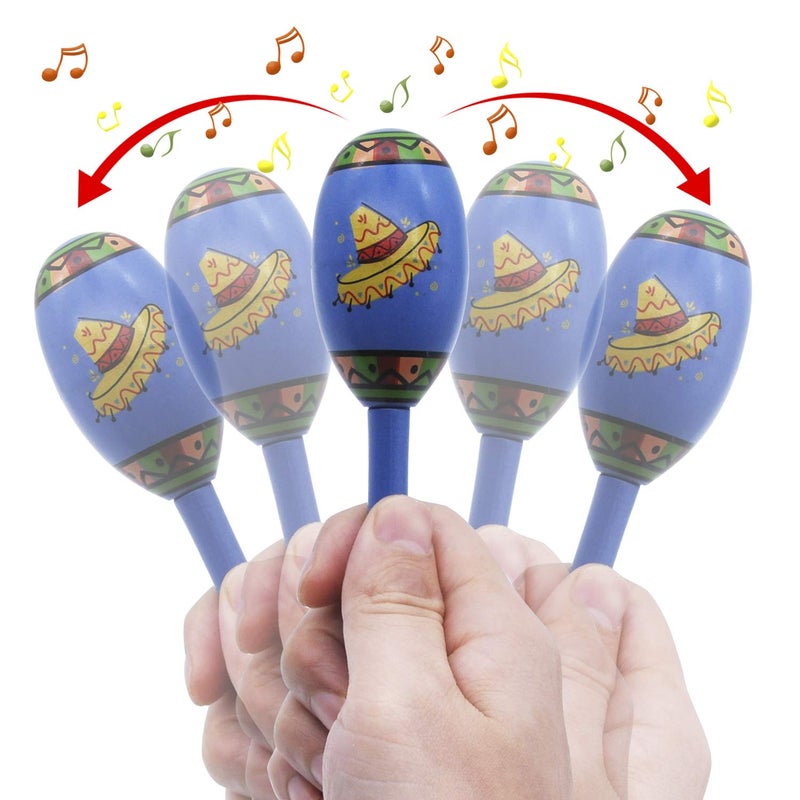 JOYIN 12 Mini Wooden Fiesta Maracas 6 Designs Noisemaker for Mexican Fiesta, Cinco De Mayo Party Favors, Musical Fun, Birthday Parties, Luau Party, Carnivals, Taco Tuesday Event - Image 4