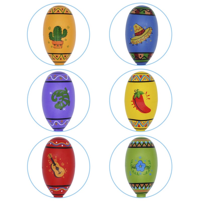 JOYIN 12 Mini Wooden Fiesta Maracas 6 Designs Noisemaker for Mexican Fiesta, Cinco De Mayo Party Favors, Musical Fun, Birthday Parties, Luau Party, Carnivals, Taco Tuesday Event - Image 2