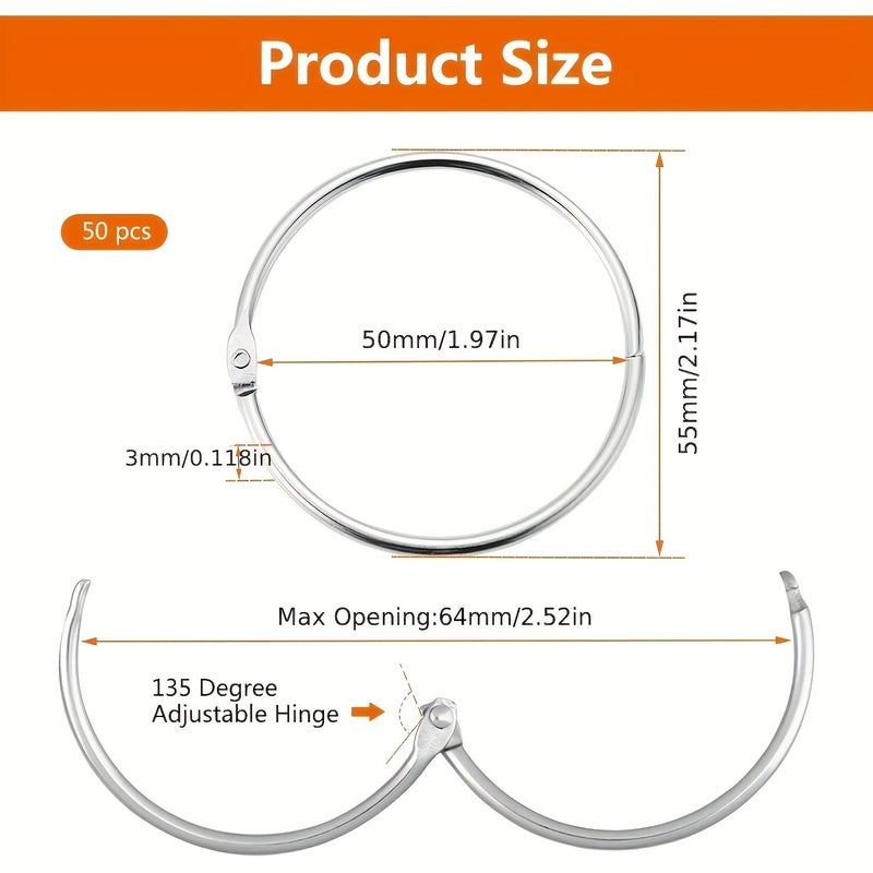 40 Pcs Silvery 50mm Metal Curtain Rings for Shower Curtains and Rods - Image 3